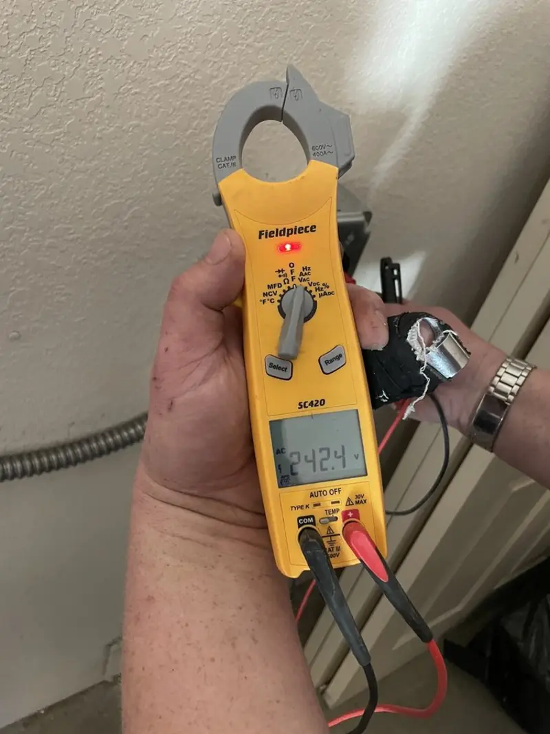 Voltage testing with clamp meter during Generator Installation in Lake Mathews